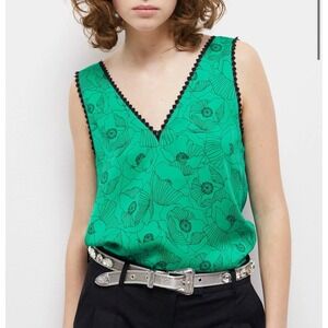 NWT The Kooples $185 Green Poppy Sleeveless Tank Top Blouse Women's Size 1 / XS